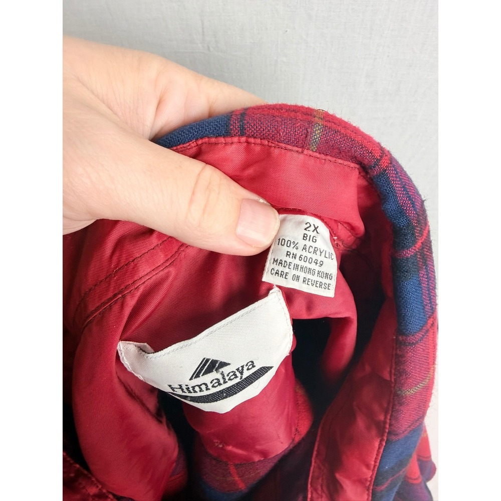 Himalaya Mens 2X Big Plaid Flannel Shirt Red Navy Long Sleeve Acrylic Button - Picture 7 of 7